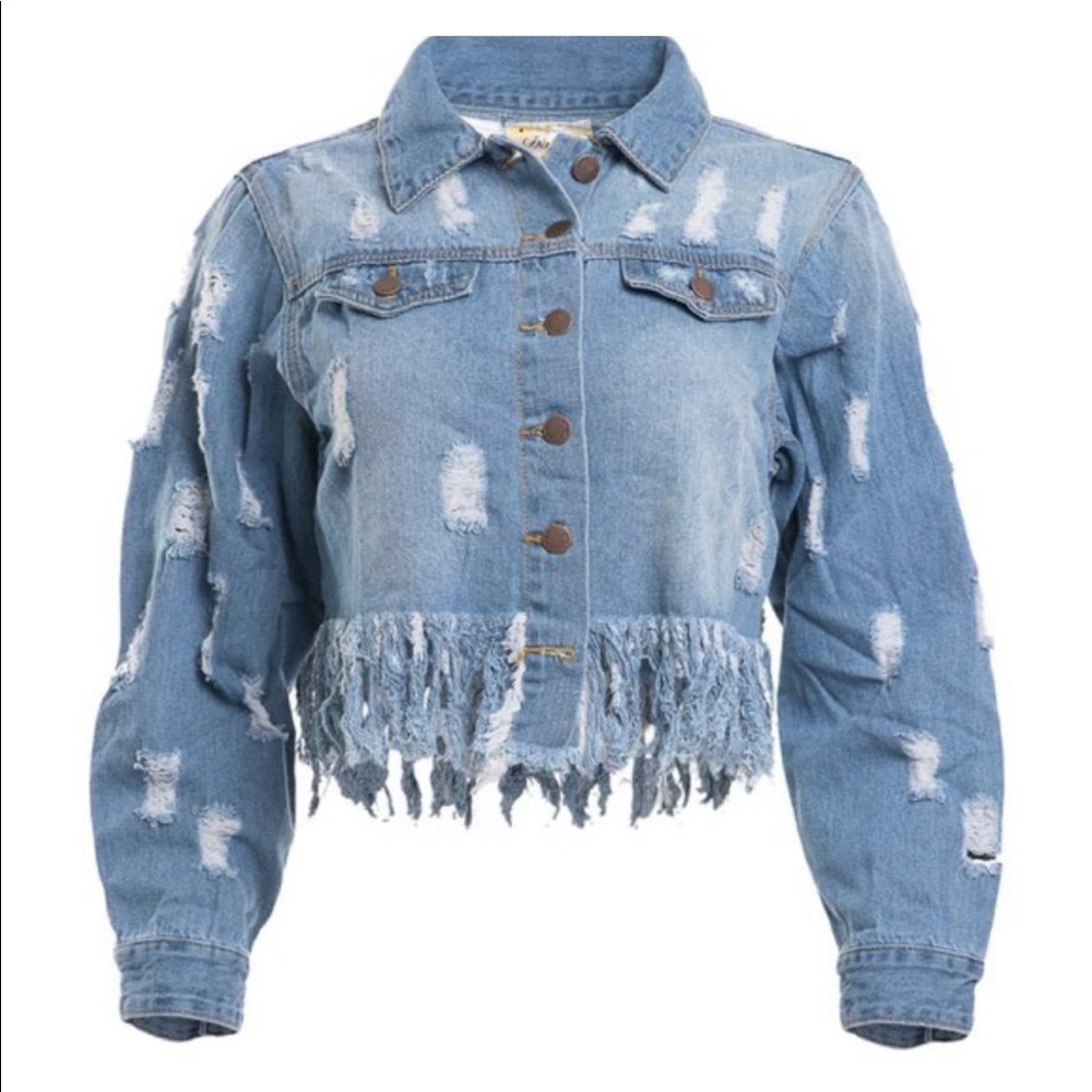 Denim Fringe Distressed Jacket